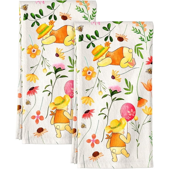 Flour Sack Kitchen Towels Set of 2-18x26 Cotton Dish Towels with Hanging Loop Reusable Tea Towel for Cleaning Spring Absorbent Dishcloths Cute Home Decor Housewarming, Lemon Birds