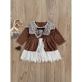 thumbnail image 2 of Biekopu Kid Girls Velvet Princess Dress, Long Sleeve Round Neck Lace Patchwork A-line Dress, 2 of 8