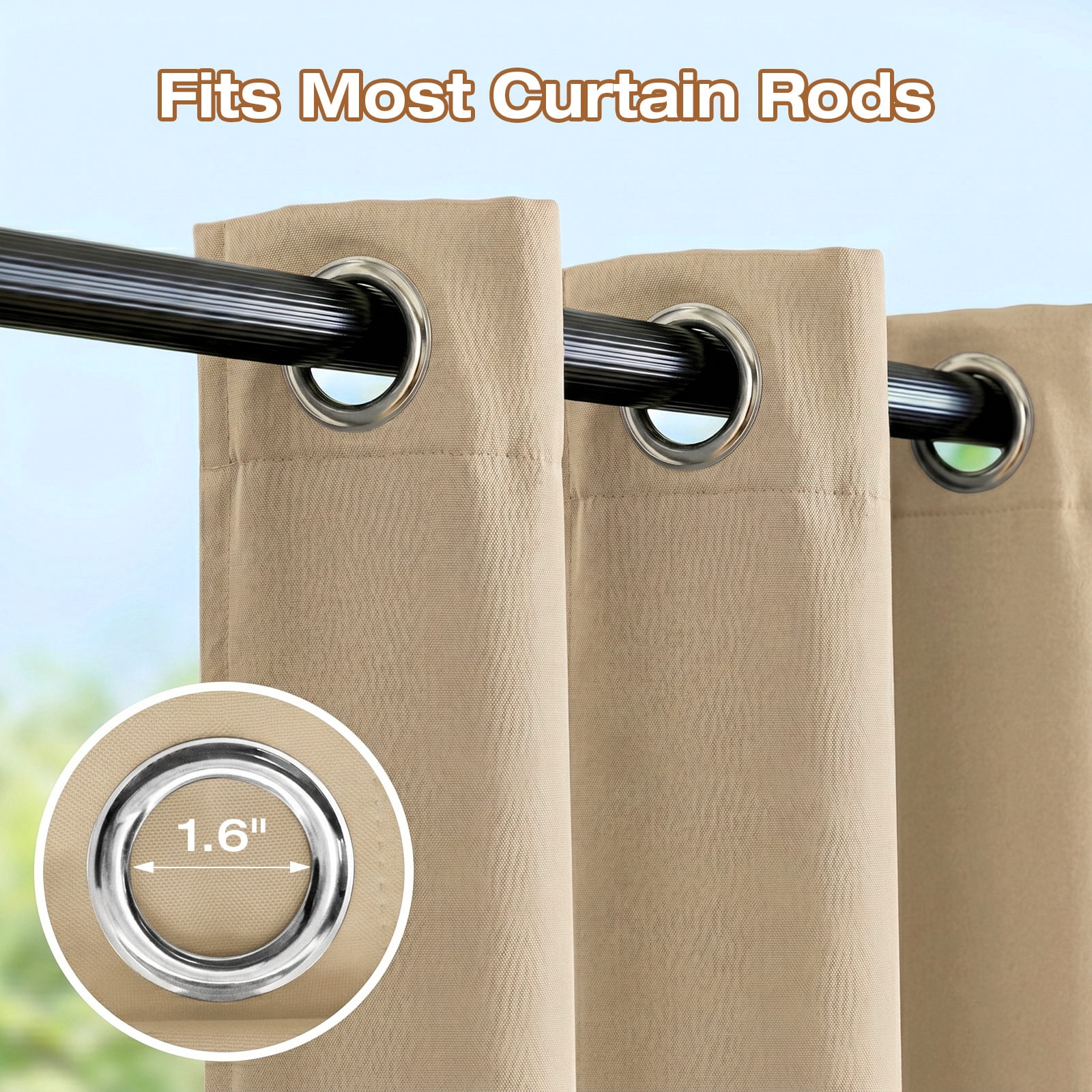 Lapalife Outdoor Curtains for Patio Waterproof W71xL108, Blackout Weighted Outside Curtains Weatherproof UV Resistant Privacy for Porch, Pergola, Beige, 1 Panel