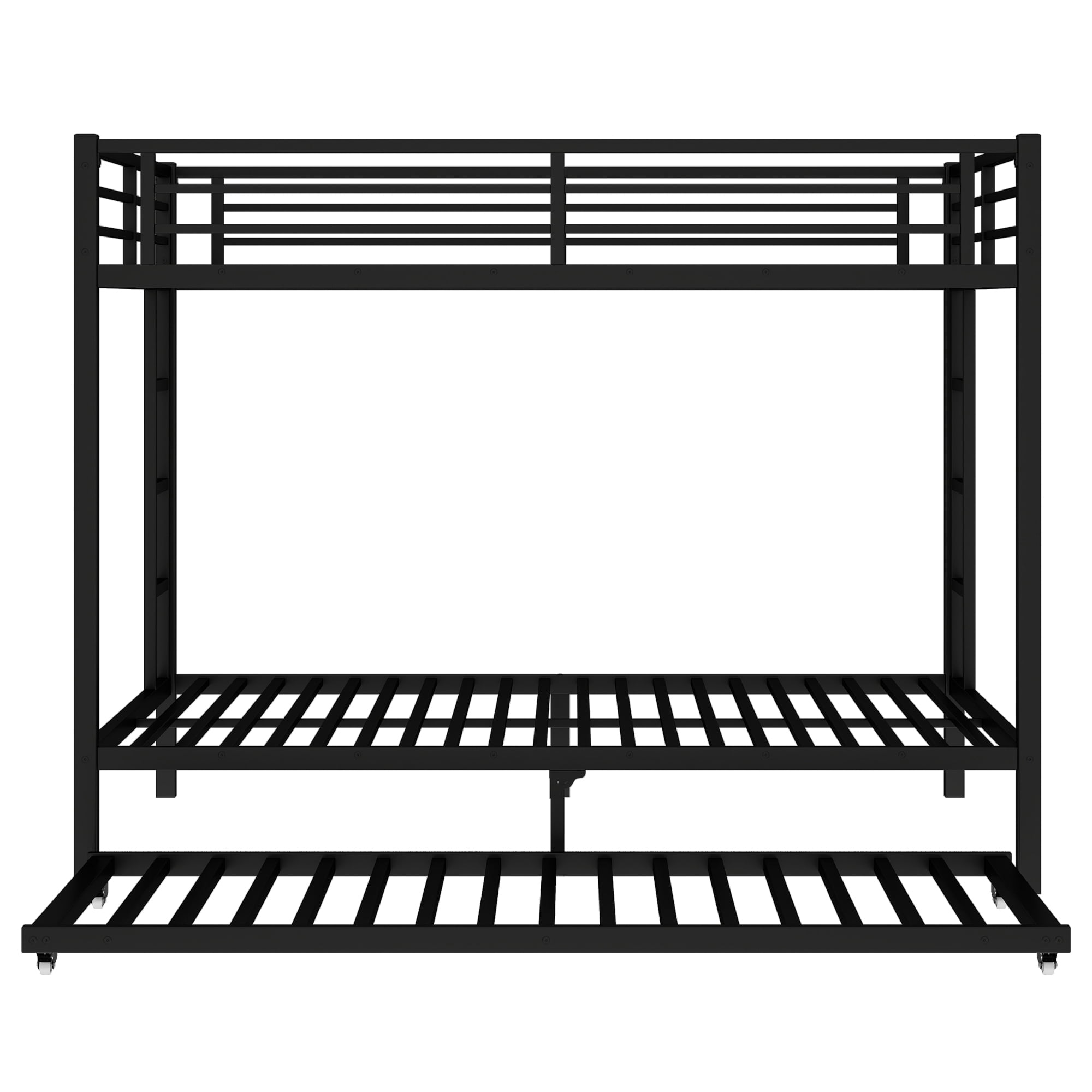 Leumius Queen over Queen Bunk Bed with Twin Size Trundle, Metal Bunk Bed for Kids and Teens, Black