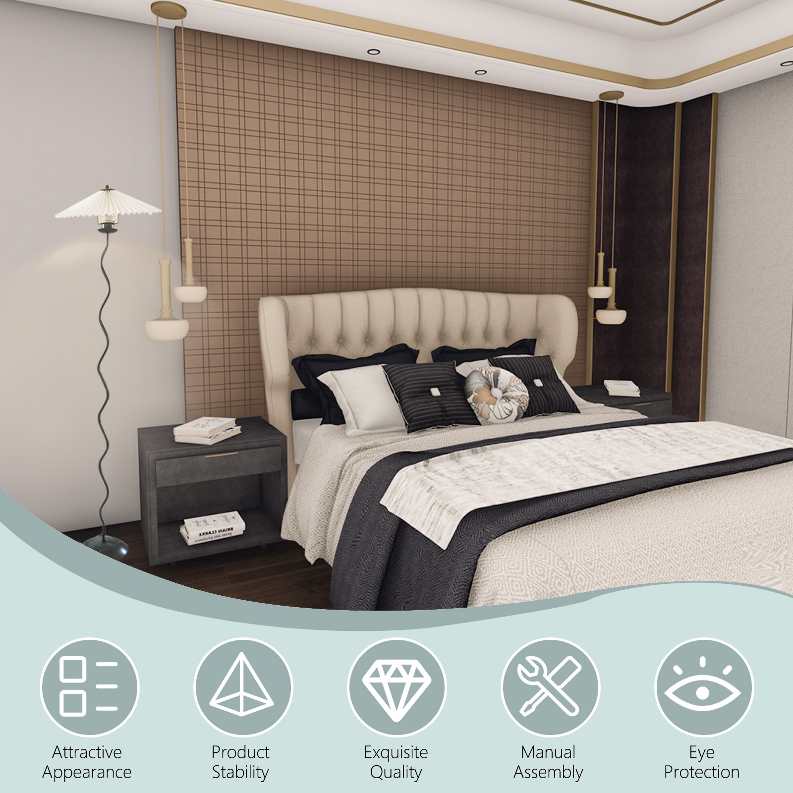 Pleated Floor Lamp, Classic Fabric Shade Standing Lamp for Living Room & Bedroom