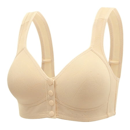 Gnurob Push Up Bralettes for Womens Front Closure Bras Wireless Bra Lace Plus Size Brassiere Posture Full Coverage Bralette Comfort Breathable Underwear Clearance Saving Beige 44
