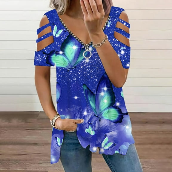 Aayomet Shirts For Women Women's T Shirts Short Sleeve Casual Tops Loose V Neck Shirts Blouse Tunic Tee Top,Blue S