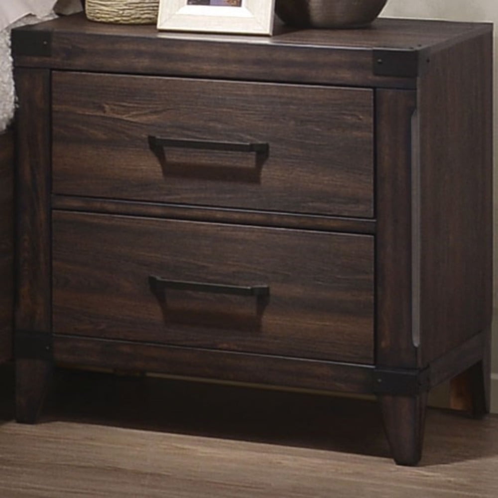 Wooden Rustic Nightstand with Corner Brackets, Dark Wood Brown ...