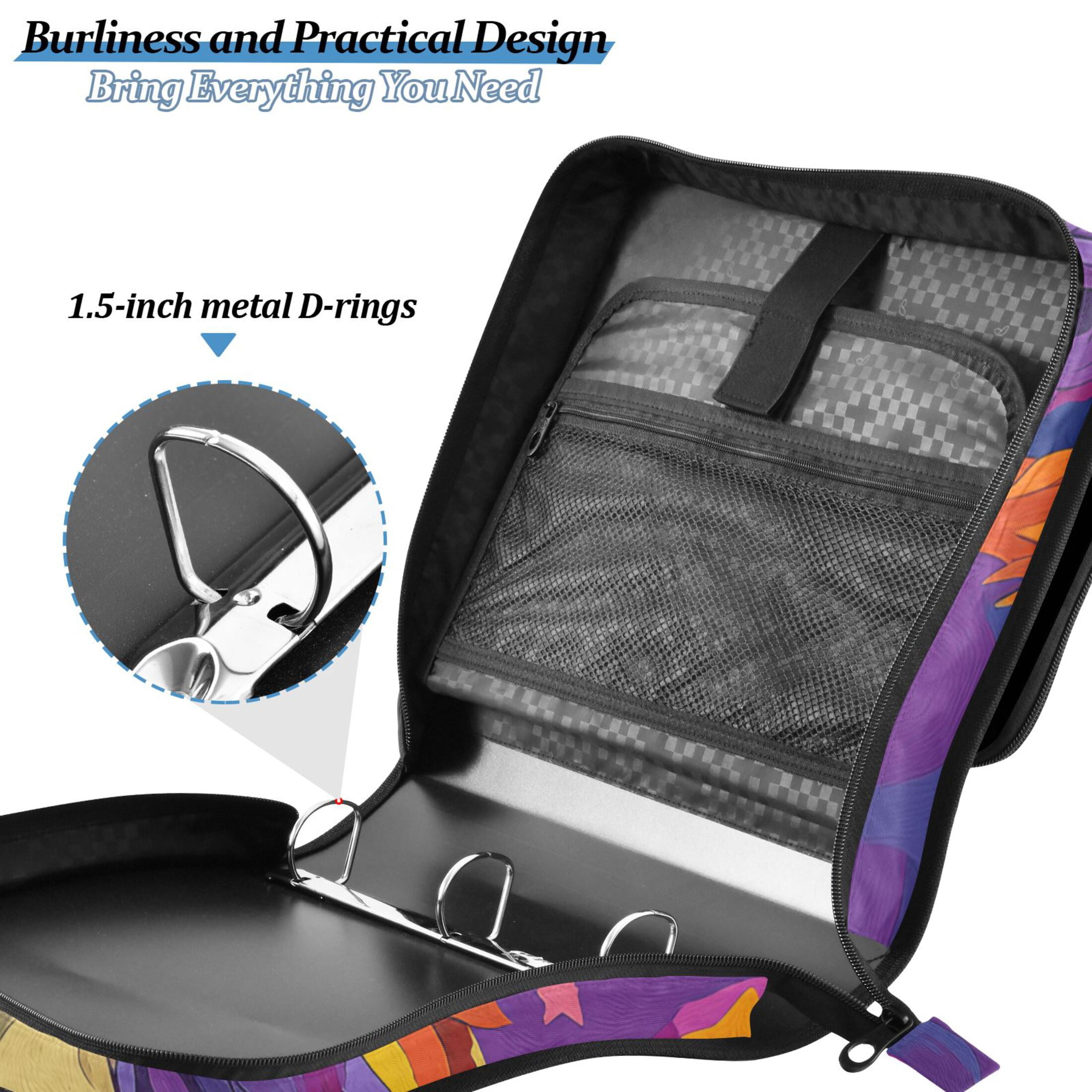 3 Ring Zipper Binder with Shoulder Strap Waterproof Trapper Keeper 2 Inch D-Ring 500 Sheets Capacity Colorful Bear and Star