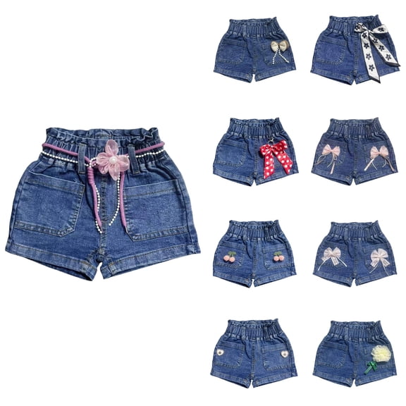 Antinious Toddler Girls Solid Lightweight Elastic Waist Trendy Denim Casual Shorts Jeans