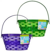 Greenbrier International Easter Round Hanging Woven Bamboo Basket, Colorful Spring Design, Set of 4