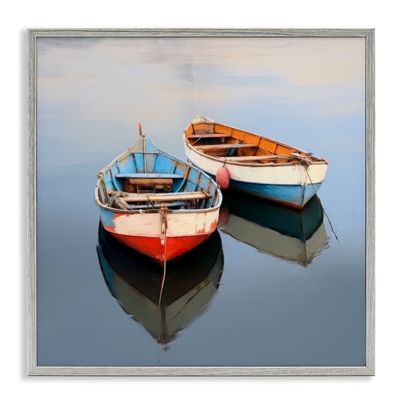 Stupell Industries Coastal Two Canoes in Lake Gray Framed Giclee Art, 12 x 12, by Irena Orlov