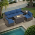 thumbnail image 2 of GOJOOASIS Outdoor 7 Pieces Wicker Patio Furniture Set with Fire Pit Table,Blue, 2 of 13