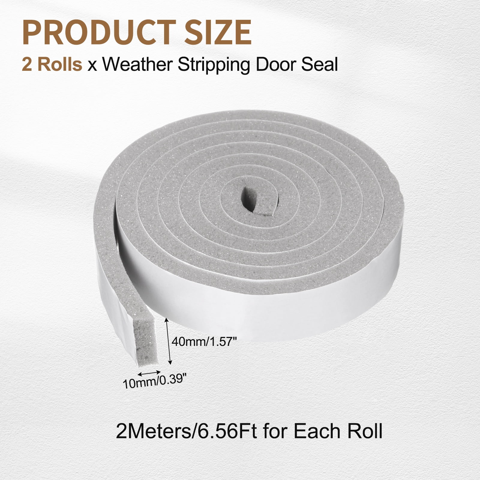 1-9/16" x 3/8" Foam Weather Stripping, Self Adhesive Door Seal Insulation Strips, Soundproofing Foam Seal Tape for Door/Window, Air Conditioning (13.12 Ft Total Length in 2 Roll)