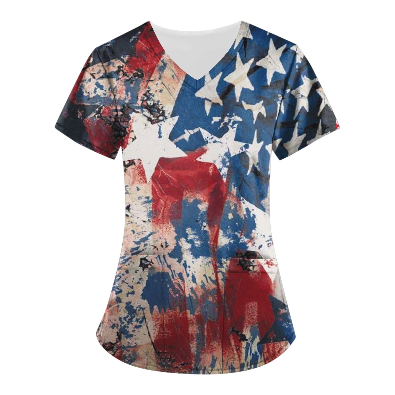 TQWQT Nursing for Women Loose Stretchy Printed Plus Size Working Uniform Blouse Summer Short Sleeve Independence Cute Tees,Dark Blue L - Walmart.com
