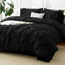 Queen Comforter Set 7 Pieces Bed in A Bag Black Premium Comforters Queen Size Bed Set Pintuck Pinch Pleat Complete Bedding Sets with Comforter Flat Sheet Fitted Sheet and Pillowcases & Shams