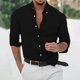 thumbnail image 1 of pstuiky mangas largas para hombre, Camisa de lino de manga larga con botones y botones de color liso para hombre salir tops m, 1 of 5