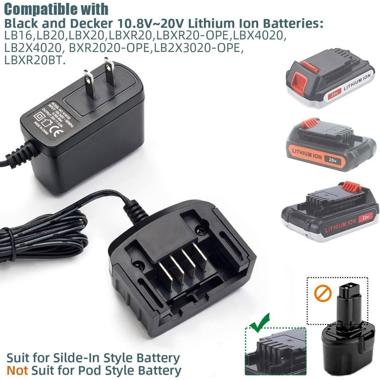 Black & Decker Porter Cable Stanley Power Adapters 10.8v/14.4v/18v/20v  Lithium-ion Battery Charger