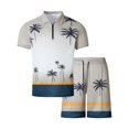 thumbnail image 3 of Mens Beach Vacation Outfit Set Short Sleeve Quarter Zip Polo Shirt and Shorts 2 Piece Matching Set Short Sets for Men, 3 of 5
