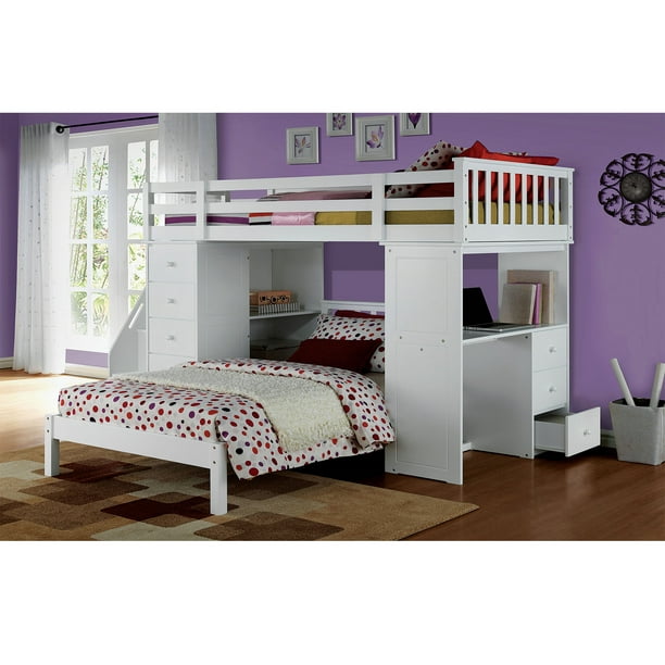 Acme Freya Twin Loft Bed with Bookshelf Ladder