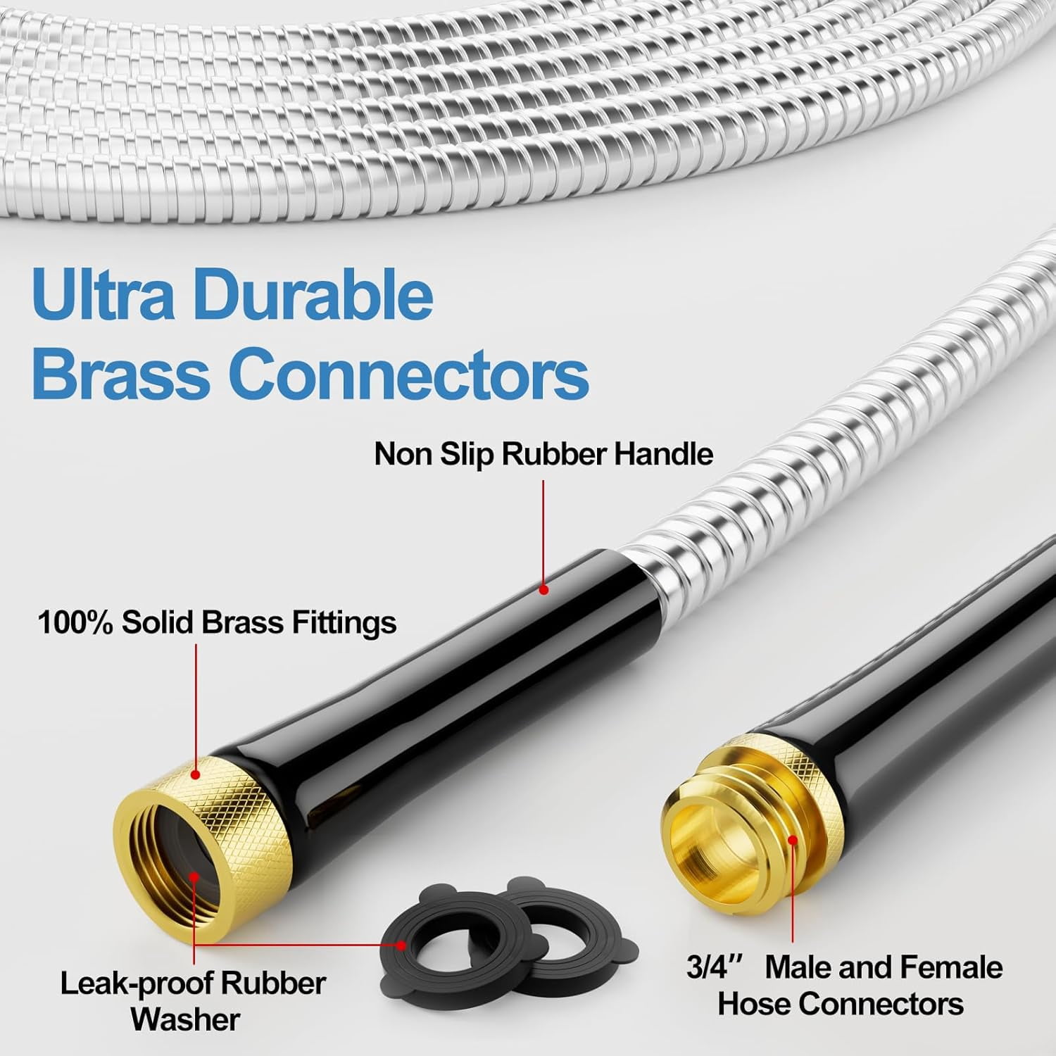 SPECILITE 3/8 in 25 ft Heavy Duty Kink Free Garden Hose, 304 Stainless Steel Metal Flexible Water Pipe, Durable, Lightweight for Yard, Outdoor