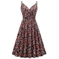 thumbnail image 1 of HKEJIAOI Robes Décontractées Soldes Liquidation Robe Fleurie pour Femmes Rétro Femmes Été Décontractée Imprimé Floral Sans Manches Mode Col en V Robe de Soirée Rouge, 1 of 5