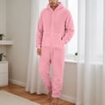 thumbnail image 2 of SUYIDA Men's Hooded Onesie Pajamas Lightweight Fuzzy Fleece Zip Up Jumpsuit Long Sleeve Long Pants One Piece Pjs, 2 of 6