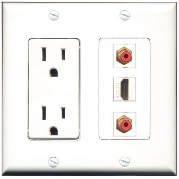 RiteAV - 15 Amp Power Outlet 1 Port HDMI 2 Port RCA Red Decorative Wall Plate