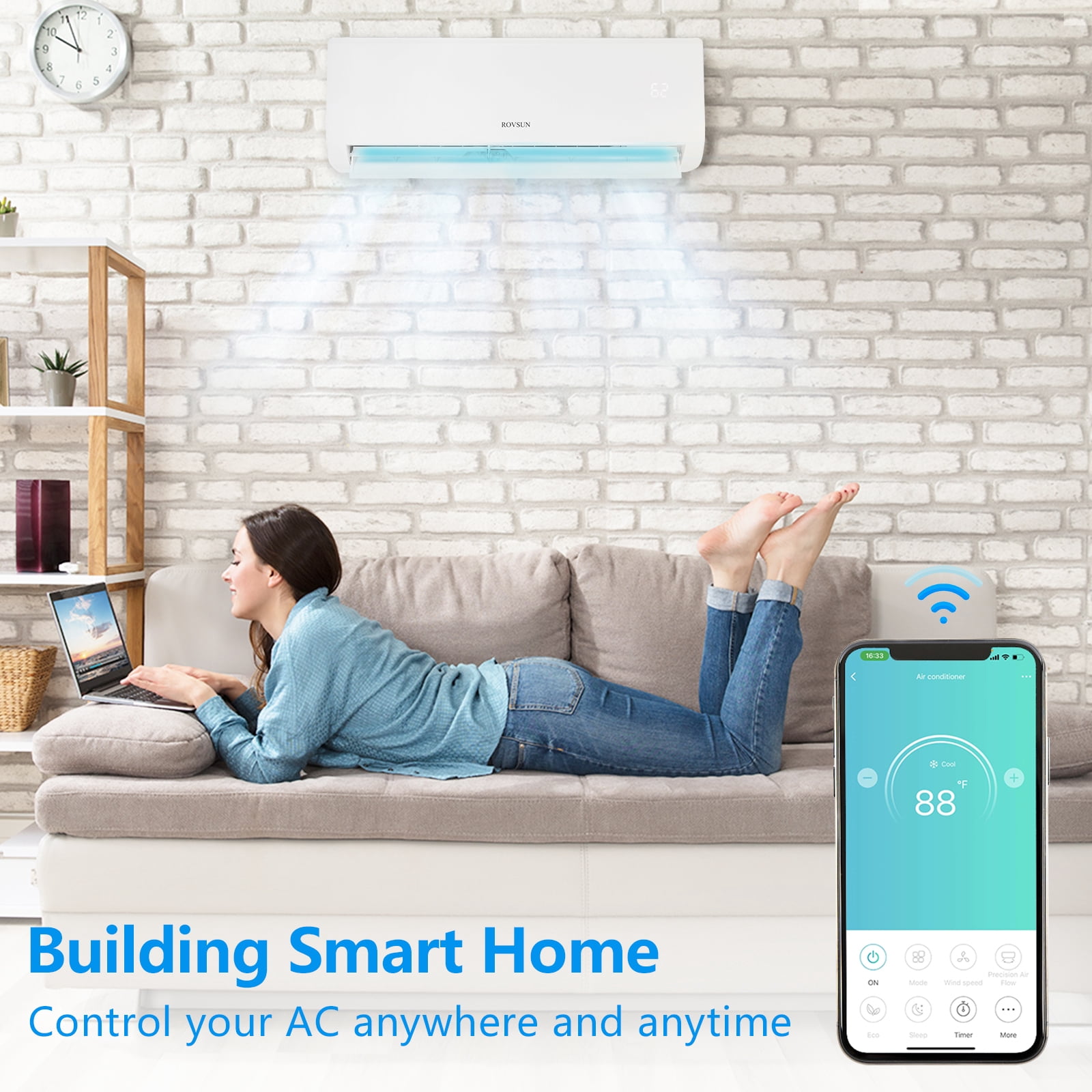 VINGLI Wifi Enabled 9,000 BTU Mini Split AC/Heating System with Inverter, 19 SEER 115V Energy Saving Ductless Split-System Air Conditioner with Pre-Charged Condenser, Heat Pump & Installation Kit