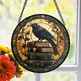 thumbnail image 3 of Raven Stained Glass Suncatcher, Dark Book Stack Decor, Gothic Academia Style, 3 of 5