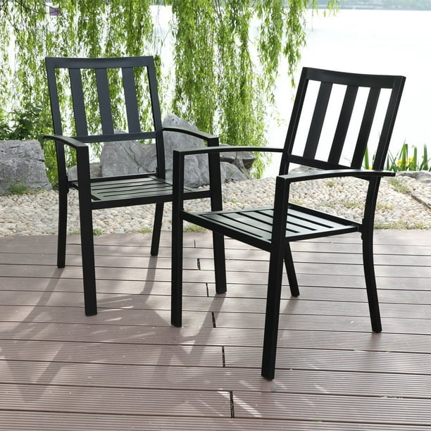 Mf Studio Set Of 2 Patio Outdoor Dining Chairs Metal Stackable Bistro For Garden Backyard Support 300 Lb Black Com - Heavy Duty Patio Dining Furniture
