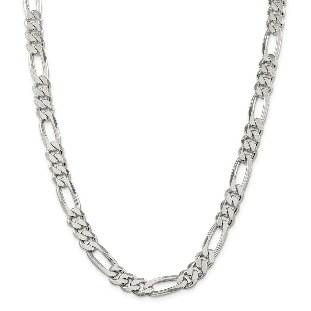 Solid 925 Sterling Silver Men's 9mm Figaro Chain Necklace - with Secure ...
