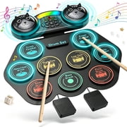 Kivdit Electronic Drum Set for Kids Adults,9 Pads Portable MIDI Roll-up Drum Kit with Dual Bluetooth Speakers / Headset Jack / Drumsticks / Foot Pedals,Christmas Birthday Gift