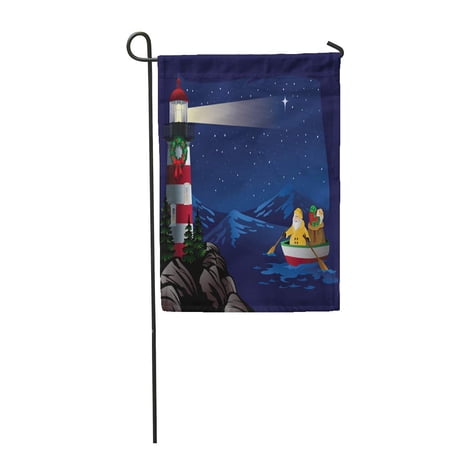 SIDONKU Christmas Santa Rowing Boat Bringing to Lighthouse Nautical Row Garden Flag Decorative Flag House Banner 12x18 inch