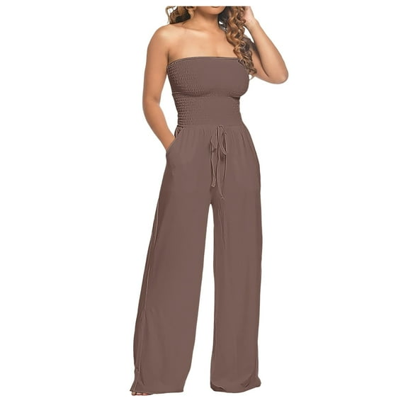 Women Solid Ruffle Lace Sleeveless Lace-Up Jumpsuit - Medium Length Straight Trousers, Polyester Spandex, Suitable for Party/Vacation, Heels/Sneakers