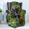 thumbnail image 4 of Japanese Soft Flannel Fleece Throw Blanket, Cascading Waterfall Pond Under Bridge Reflections of Flowers in Water Pattern, Cozy Plush for Indoor and Outdoor Use, 60" x 80", Green White, by Ambesonne, 4 of 5