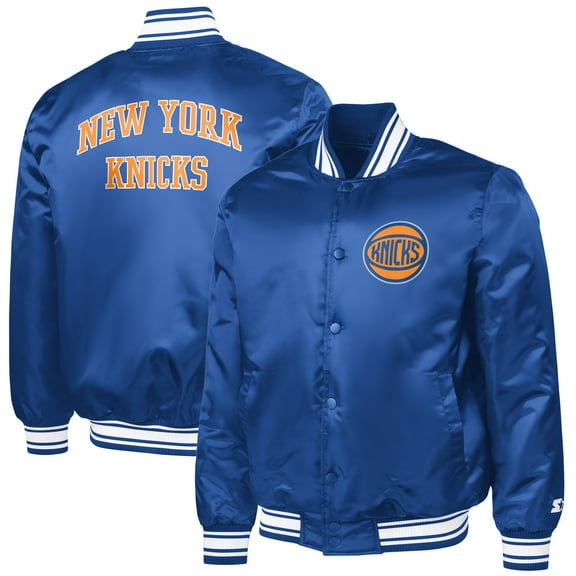 Men's Starter Blue New York Knicks Team Name Varsity Full-Snap Jacket