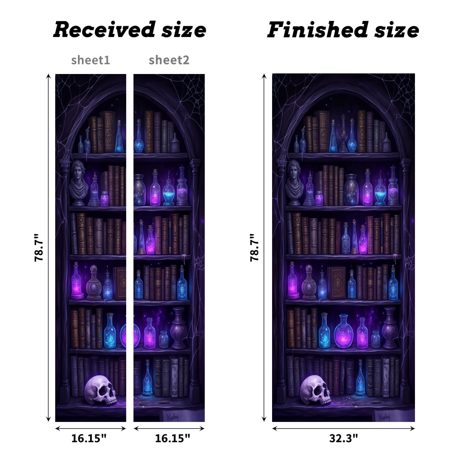Self Adhesive Vinyl Refrigerator Wrap Set Book Shelf Gothic Spellbooks Artifacts Door Mural Removable Fridge Sticker Peel and Stick&nbsp;Full Door Cover Decal Kitchen Bar Decor