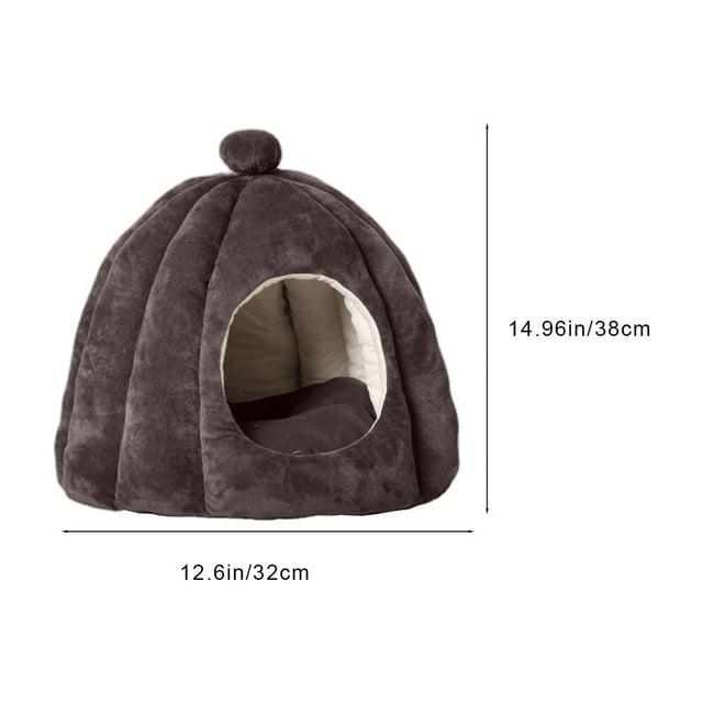 Semi-Enclosed Pet Bed 15x13in Detachable Washable Flannel Kennel Mat For Cats Small Animals Soft Support Base Gray