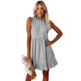 thumbnail image 1 of New Women's Solid Color Sleeveless Ruffle Stitching A Line Dress Pleating Casual Dress, 1 of 2