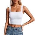 thumbnail image 2 of Workout Tank Tops Woman Women's Stretchy Square Neck Ribbed Crop Camisole Cami Tops for Women White L, 2 of 4