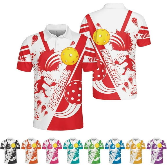 Personalized 3D Pickleball Polo Shirt for Teams Custom Name Sport Fit Clothing Ideal Gift for Pickleball Players (Red, S)