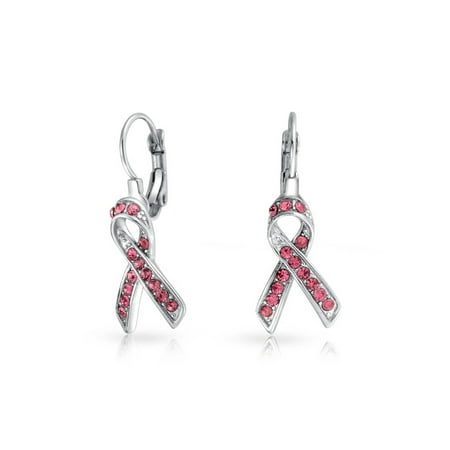 Breast Cancer Swarovski Crystal Crystal Pink Breast Cancer Awareness Support Ribbon Earrings For Women Leverback Silver Plated Alloy ()
