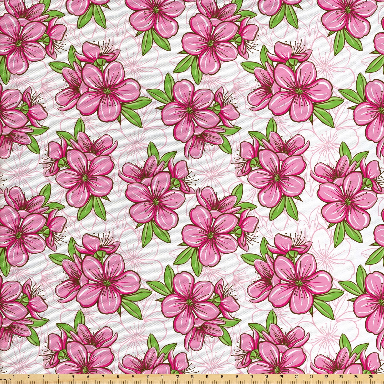 Almond Blossom Fabric by The Yard, Cherry Blossom Pattern with Foliage