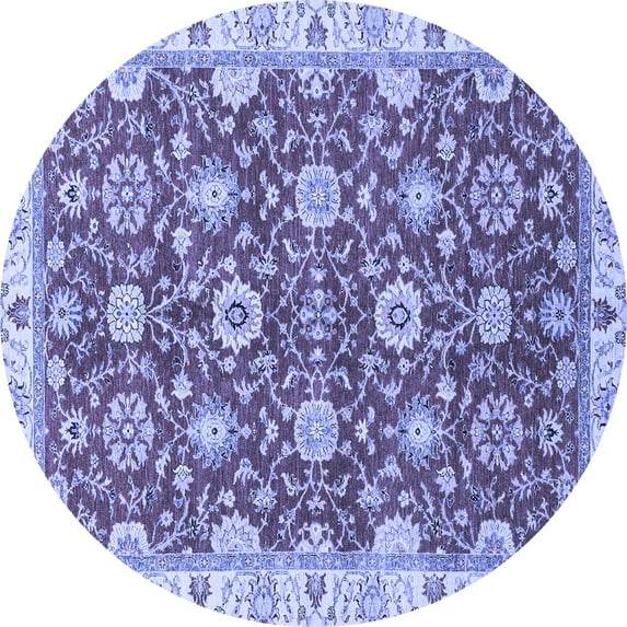 Ahgly Company Machine Washable Indoor Round Oriental Blue Traditional Area Rugs, 5' Round