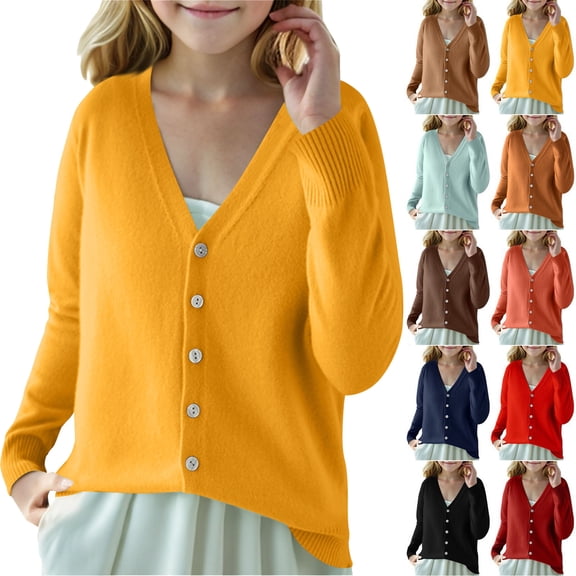 Pullover Letter Knitted Top Foreign Trade Fall Solid Color Knit Bottom Cardigan V-Neck Sweater Boys And Knit Yellow M