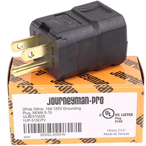 Journeyman-Pro 515CPV Clamshell 15 Amp 120-125 Volt, NEMA 5-15P, 2Pole 3Wire, Straight Blade, Male Plug Replacement Cord Outlet, Commercial Grade PVC Black (1)