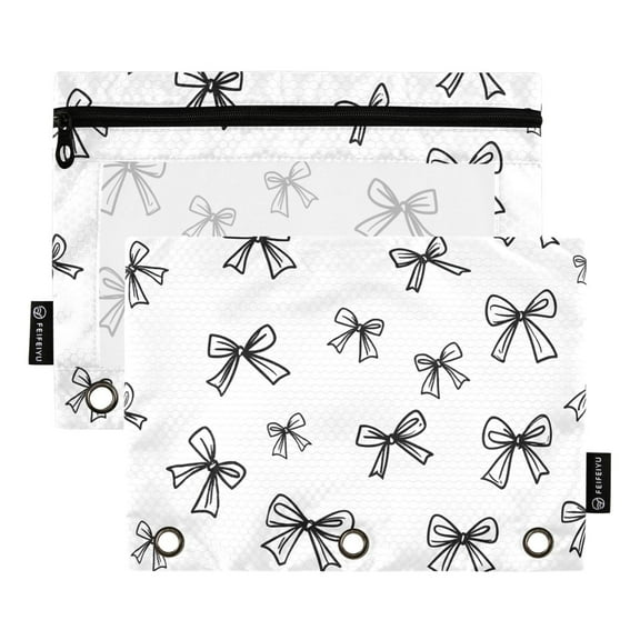 ALAZA 2 Pack Pencil Pouch Line Bows Pencil Case for 3 Ring Binder Clear Window Pencil Bag Organizers