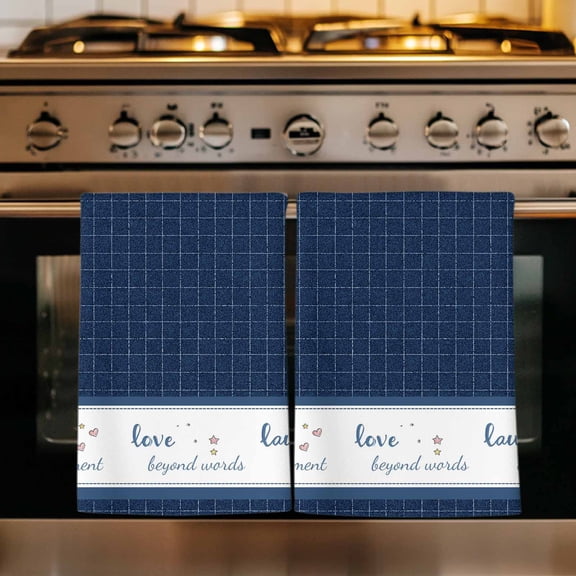 Blue Plaid Kitchen Towels Set of 4, Country Live Love Laugh Text Star Love Heart Absorbent Dish Towels for Kitchen, Microfiber Hand Towel, Quick Drying Tea Towel for Cleaning Decorative Dishcloths