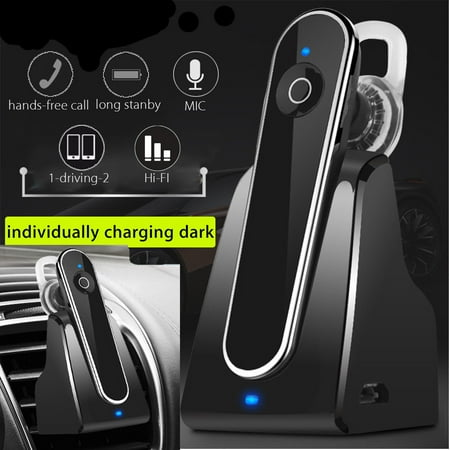 Headset Car Kit Wireless Bluetooth Headset Car Handsfree Earphone with Microphone MP3 Music Play Car Kit with Dock (Black) ()