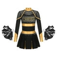 thumbnail image 6 of iiniim Kids Girls Rhinestones Long Sleeve Cheerleading Dress with Pom Pom Cheer Leader Dancewear Black&Gold 14, 6 of 7