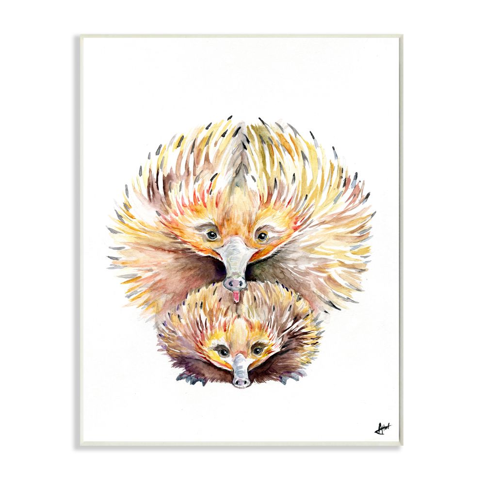 Stupell Industries Cute Echidna Family Animal Watercolor Painting Wall Plaque by Marc Allante