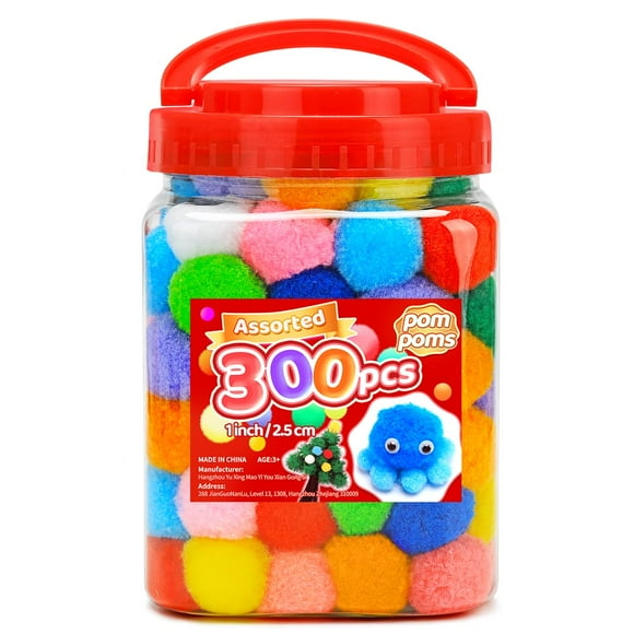 Iooleem Multi-Color Pom Poms 300pcs 1inch Pom Poms for Arts and Crafts Pom Pom Balls Craft Pom Poms.