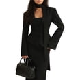 thumbnail image 3 of Blazer de Larga con Cuello en V para Mujer, Estilo Blazer, Ideal para el Trabajo o para Ocasiones Formales e Informales. Corte Ajustado y Cinturón. Negro M, 3 of 10